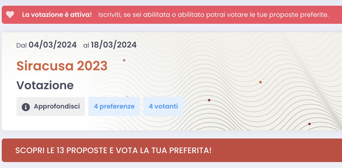 Siracusa, dal 4 al 18 marzo la votazione della democrazia partecipata 2023. 13 proposte ammesse al voto, 60.200 euro in totale a disposizione